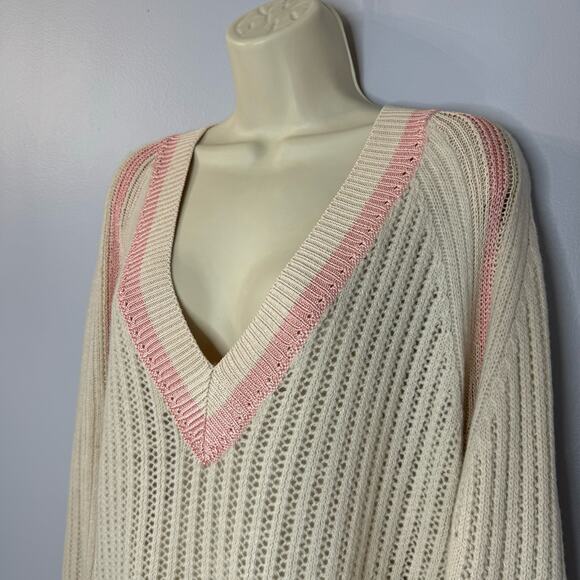 Reiss Vale Wool Blend Knitted V-Neck Sweater Cream Relax Fit Women's M - Picture 4 of 12